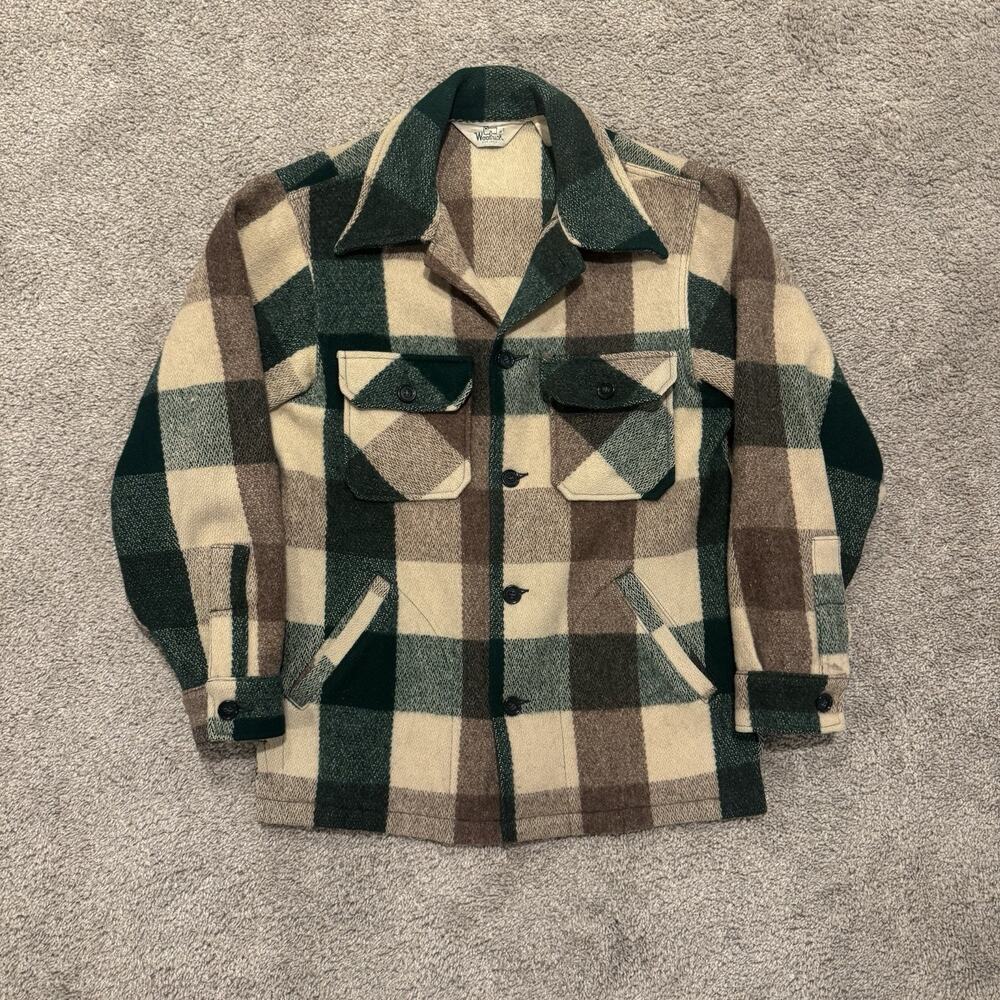 Vintage 70's Woolrich Button Up Shirt Jacket Size M Shacket Brown Green Plaid